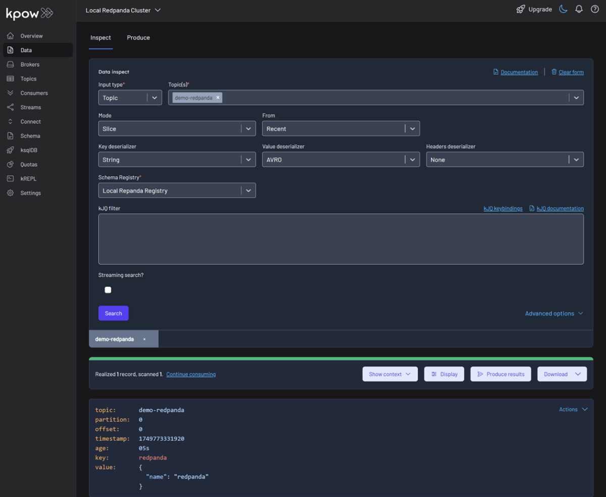 Inspect Records on Redpanda Registry