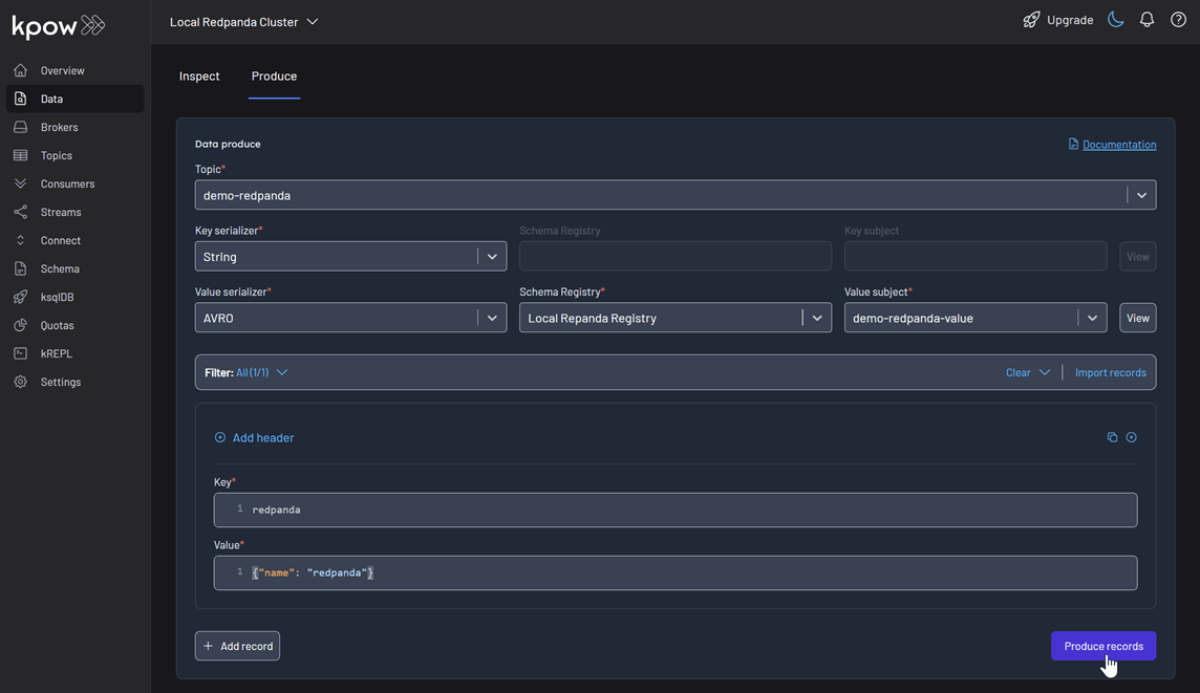 Produce Records on Redpanda Registry